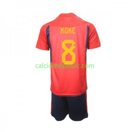 Spagna Koke 8 Bambino Maglia Prima World Cup 2022 Manica Corta (+ Pantaloncini)